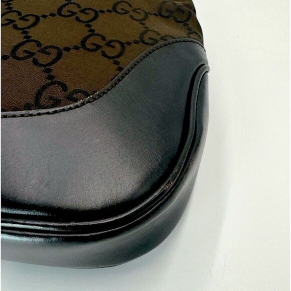 Auth Gucci Supreme Dark Brown Nylon Leather Trim Jackie Shoulder Bag Preloved Ex - Picture 10 of 16